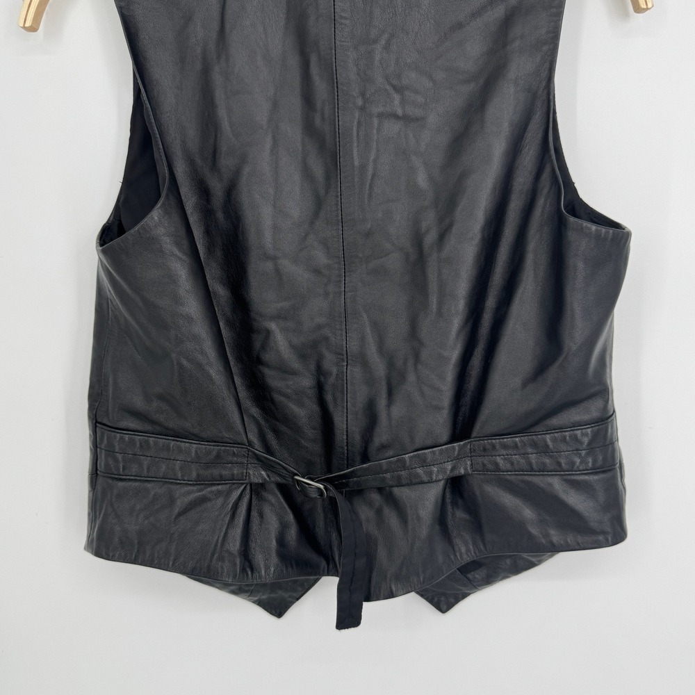 Vintage Ralph Lauren Lamb Leather Vest Size 10 Black Biker Moto Goth Edgy Grunge - Picture 6 of 8